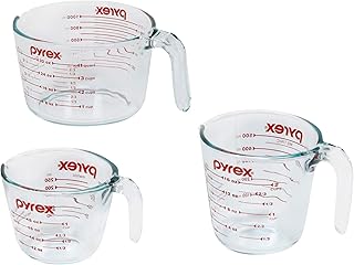 Pyrex Essentials (3-Pack) Glass Measuring Cups Set (1, 2 & 4 Cup) | For prepping, baking and cooking, preheated oven, dishwasher, freezer, and microwave safe