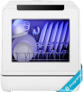 EUHOMY Countertop Dishwasher, 8-Program, 167°F Wash for 30+ Items, 5L Tank | Countertop Dishwasher with Water Tank, 360° Dual Spray Arms, 8-Program, 40dB, No Hookup Needed, Portable Dishwasher for Rooms