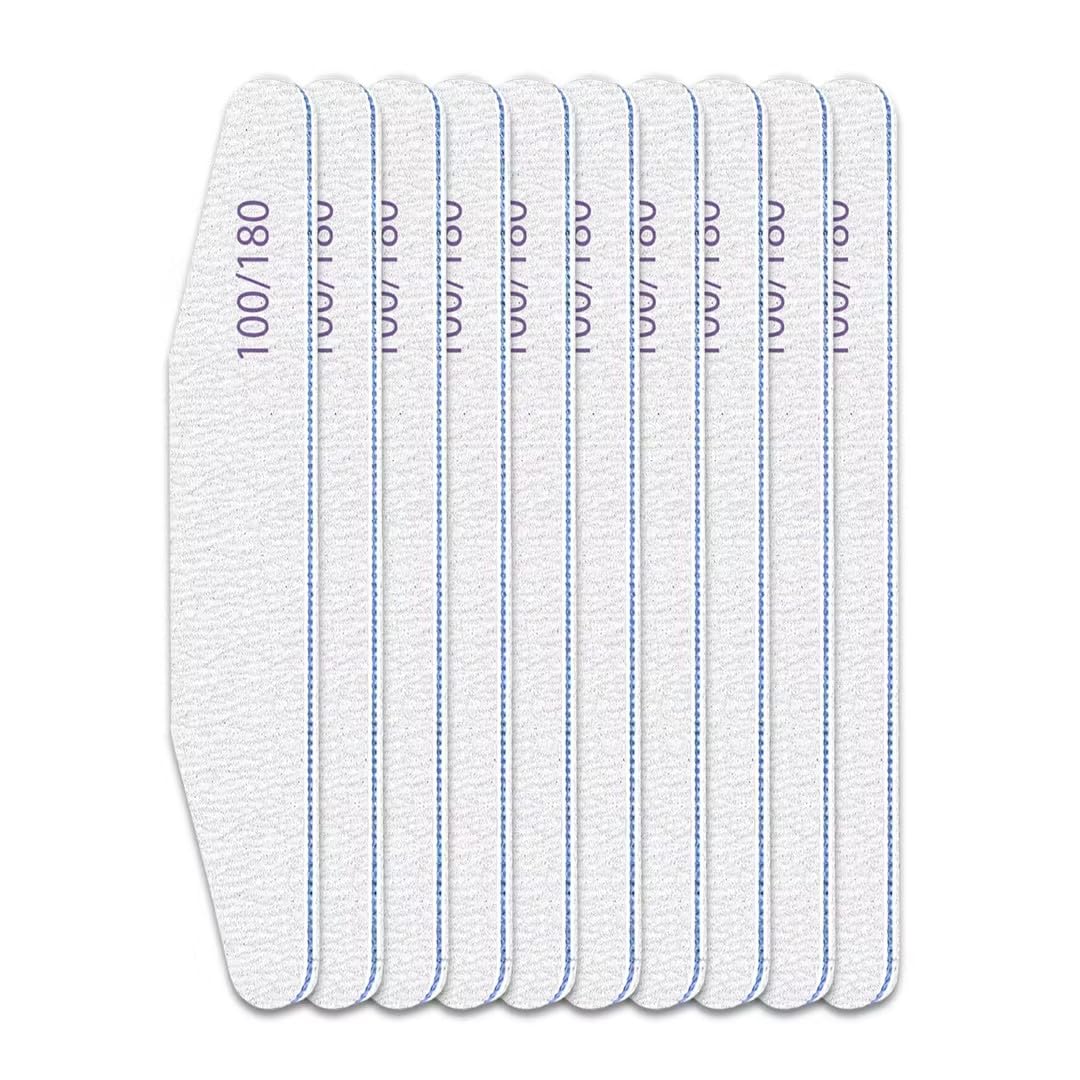 10 PCS White Nail Files Set, 100/180 Grit Double-Sided Emery Boards