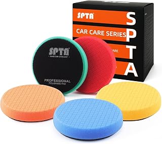 Buffing Polishing Pads, SPTA 5Pcs 5.5 Inch Face for 5 Inch 125mm Backing Plate Mix Cutting Force Buffing Pads Cutting Polishing Pad Kit for Car Buffer Polisher Compounding,Polishing, Waxing-SQPPS5MIX