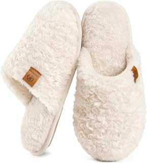 EverFoams Women's Fuzzy Slippers Warm Cozy Memory Foam Indoor House Shoes | Comfy, Soft, Lightweight, Breathable, Cloud, Non-slip, Machine-washable, Anti-slip Sole, Gift, Home
