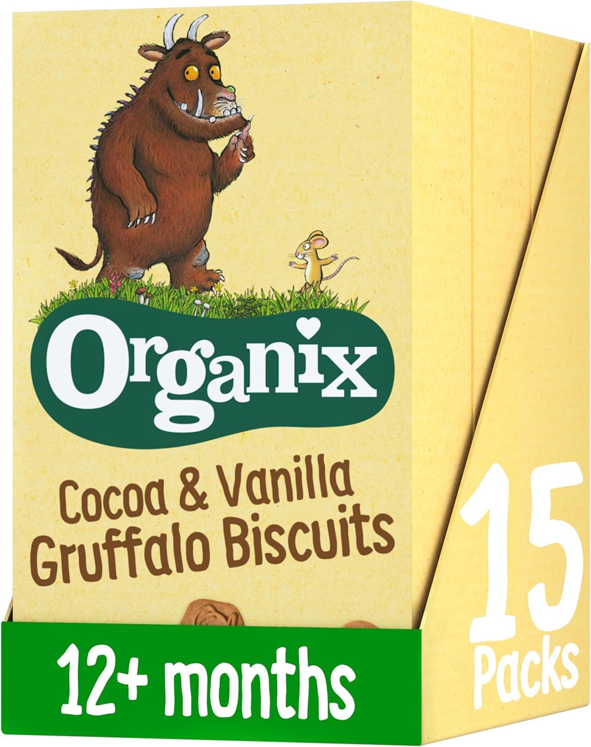 Organix Cocoa & Vanilla Gruffalo Biscuits, Multipack, 3 x (5 x 20 g Bags) | Orga