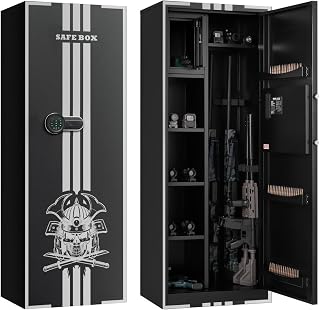 VEVOR 4 Gun Safe, Long Gun Cabinet for Rifles and Pistols, Quick Access Rifle Safe with 3 Ammo Slots and 2 Adjustable Racks, Large Digital Cabinet with Key and Password Lock(Assembly Required)