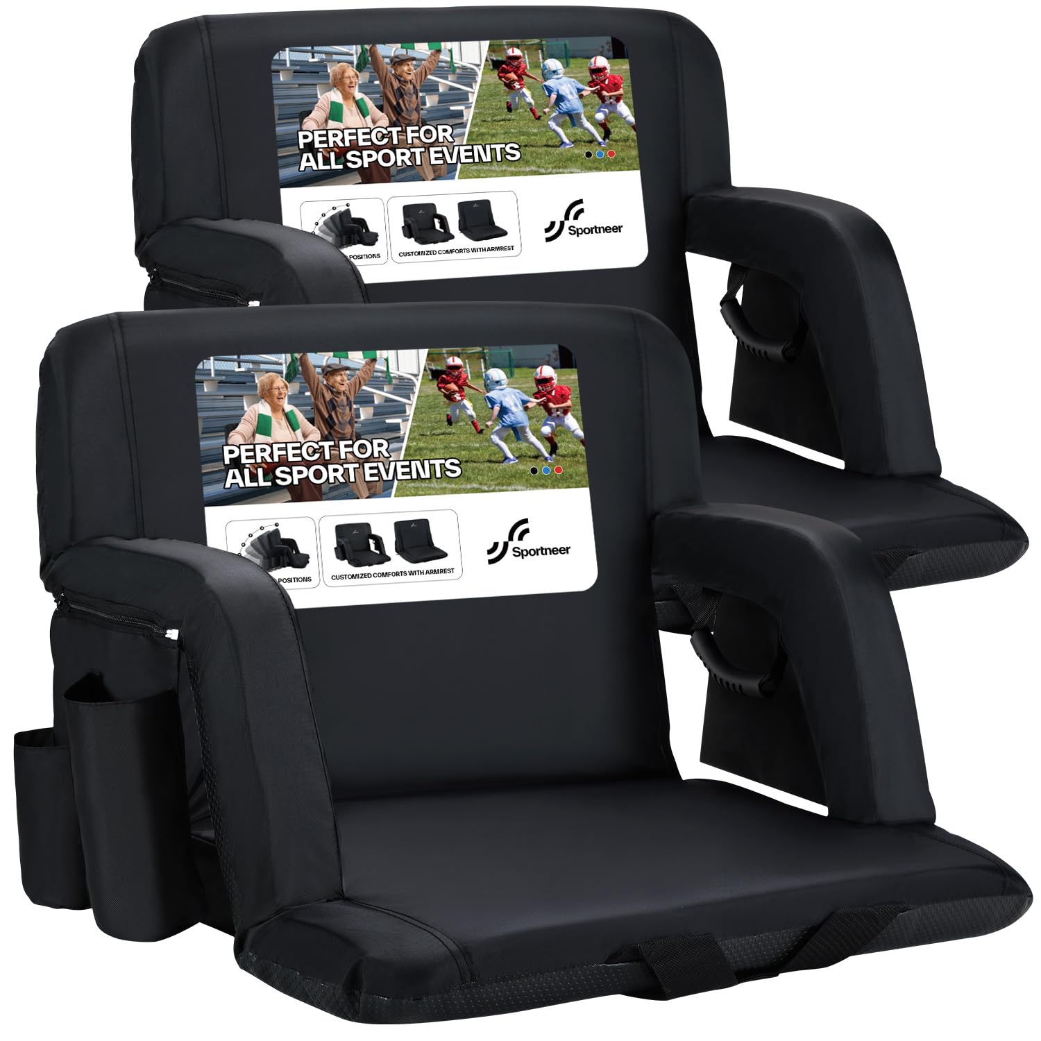 Sportneer Stadium Seats with Backs, 24" Wide Stadium Seat 6 Reclining Positions 