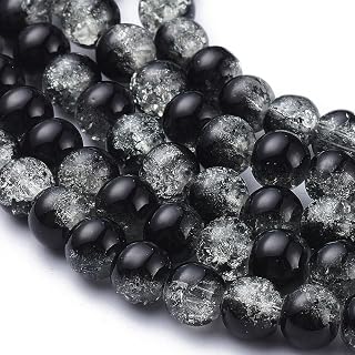 100pcs 8mm Round Crackle Glass Beads Loose Round Spacer Beads Bulk for DIY Earrings Necklace Bracelet Jewelry Making Black