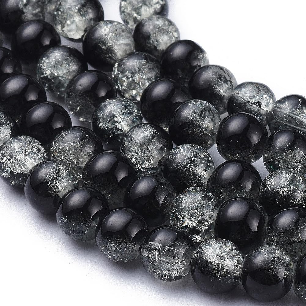 100pcs 8mm Round Crackle Glass Beads Loose Round Spacer Beads Bulk for DIY Earri
