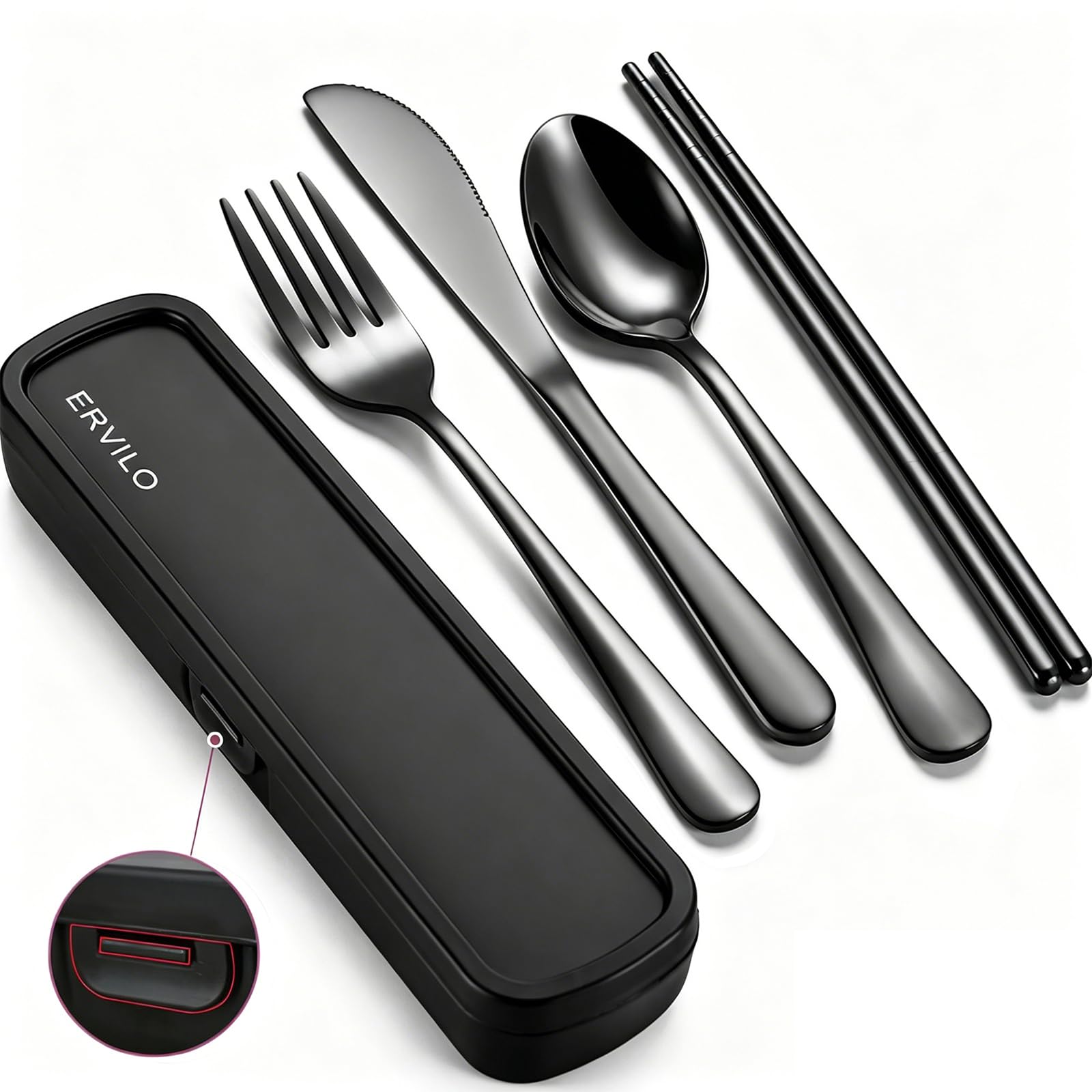 Travel Cutlery Set with Case, Stainless Steel Camping Utensils, Reinforced Case 