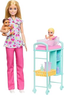 Barbie Careers Baby Doctor Themed Doll and Playset | 2 Baby Dolls with Doctor Fashion Doll, Examination Table & More, Ages 3+, JMK12