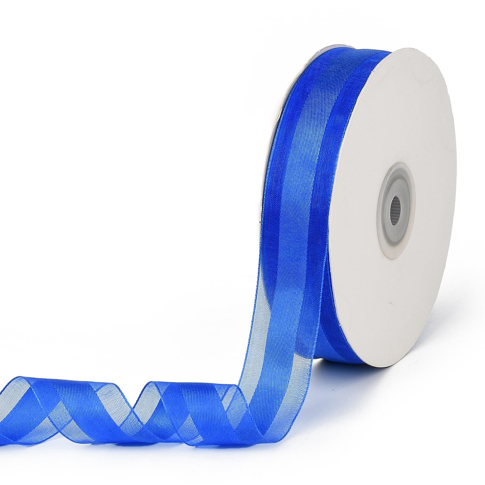 50 Yards Sheer Organza Chiffon Ribbons with Gold Blue Wire Edge for Gift Wrappin