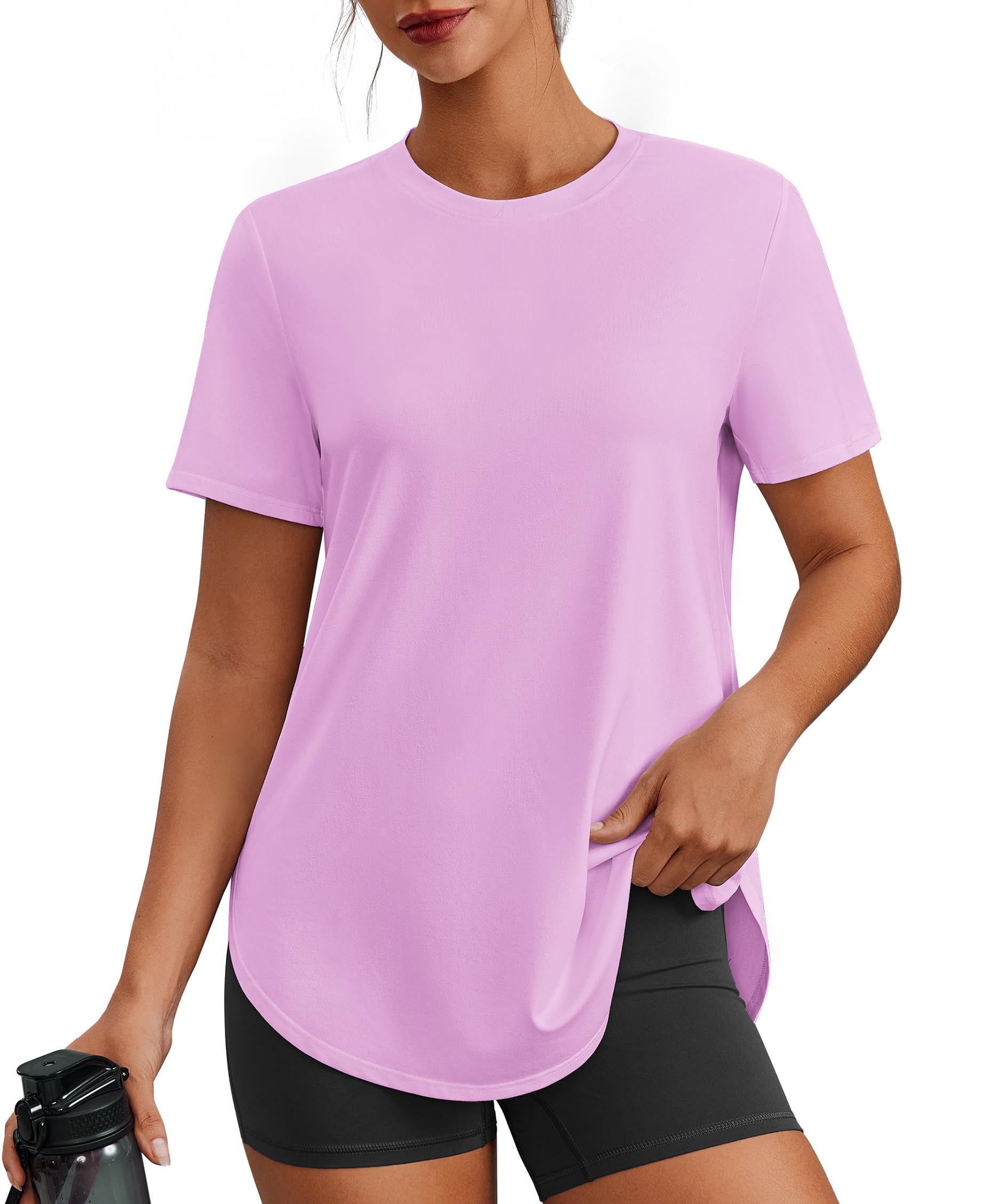 PINSPARK Workout Tops for Women UPF 50+ Hip Length Athletic Shirts S-3XL