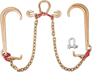 VEVOR V Bridle Chain, 5/16 in x 2 ft Bridle Tow Chain, Grade 80 V-Bridle Transport Chain, 9260 Lbs Break Strength with TJ Hooks and Crab Hooks, Heavy Duty Pear Link Connector and Chain Shorteners