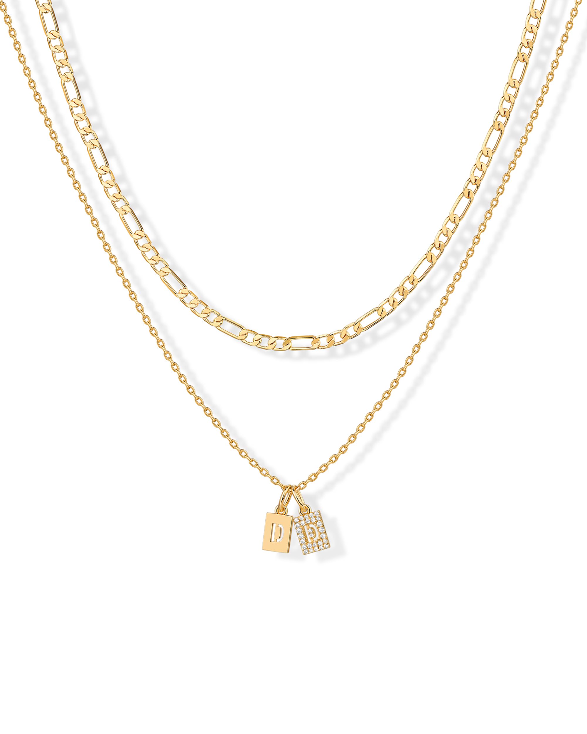 PAVOI Initial Necklace for Women, 14K Gold Plated Double Dog Tag CZ Pendant