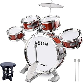 Junior Kids Drum Kit, baby Jazz Drum Toy Set with 5 Drums & Stool | Mini Band Rock Set - Musical Instrument Toy Gift for 1 2 3 4 Years old Boys Girls