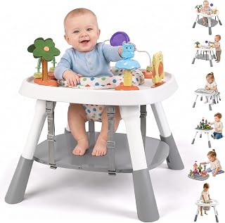 6-in-1 Baby Activity Center, Stationary Standing Activity Table (White) | Grows 6-12-36M! 4-Stage Montessori Secure-Snap Toys &amp; Hidden Storage. Enjoy 20-min Coffee Time While Toddler Plays Safely.