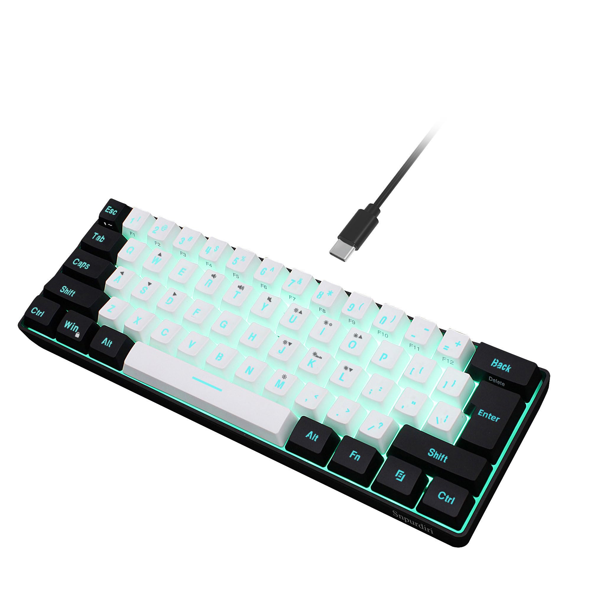 Snpurdiri 60% Wired Gaming Keyboard, RGB Backlit,Ultra-Compact Mini Keyboard wit