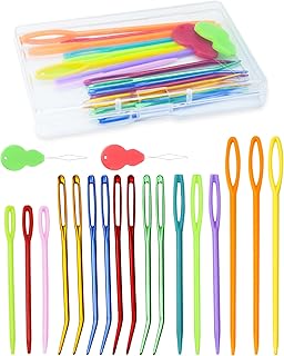 FIVEIZERO 19 Pcs Yarn Needles Set, Assorted Yarn Needles Bent Tapestry Needle Weaving Needle Darning Needles Plastic Needles Large Eye Blunt Knitting Needles for Sewing Crochet 03