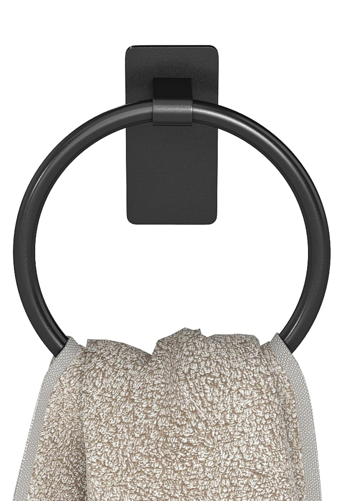 STWWO Hand Towel Holder for Bathroom, Adhesive Round Towel Ring, Black | for Bat