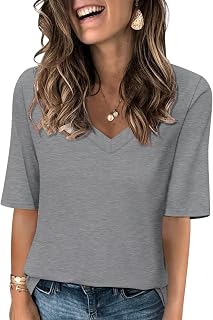 Minetom Women T Shirt V Neck Casual Half Sleeve Basic Summer T Shirts