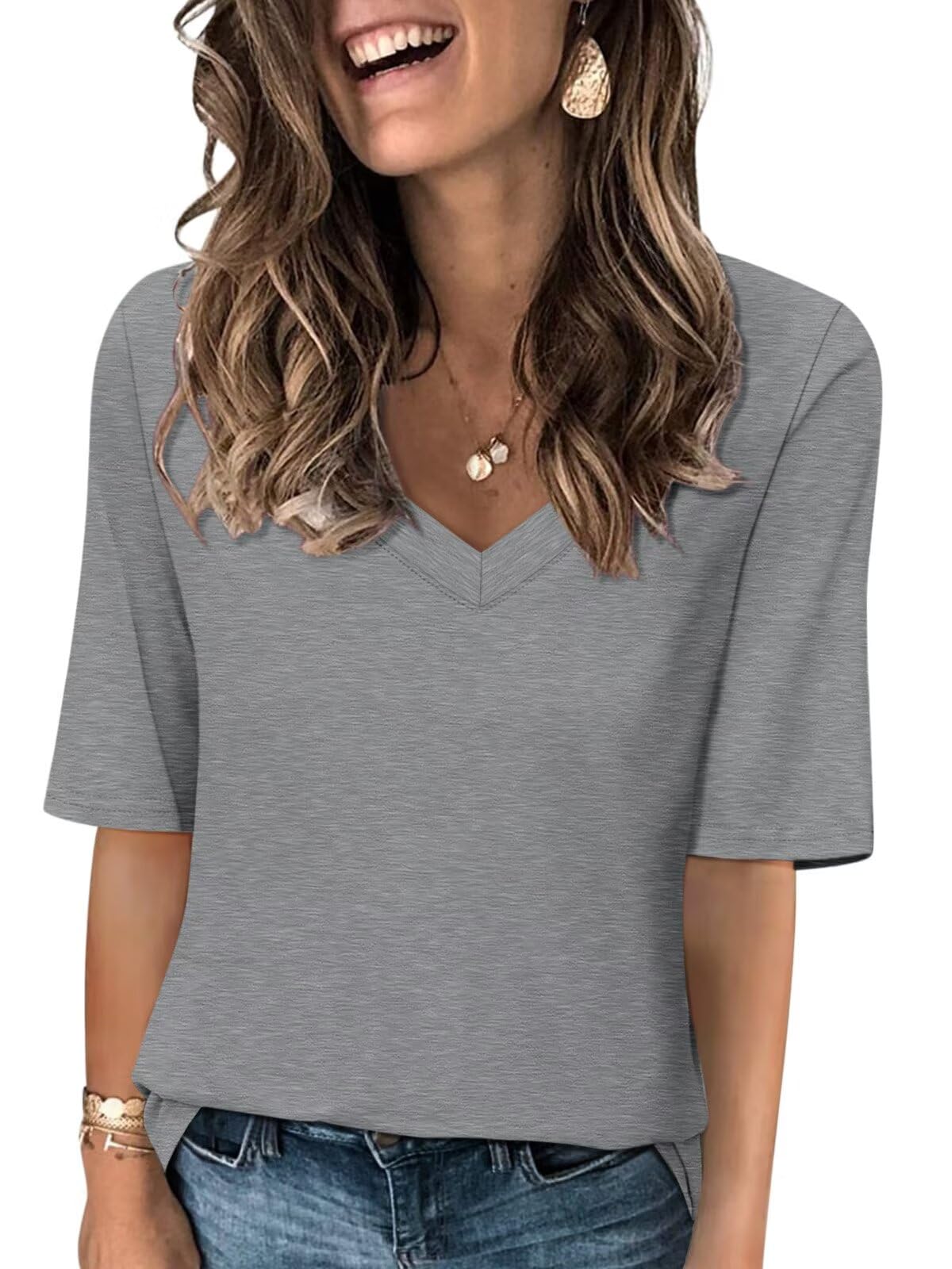 Minetom Women T Shirt V Neck Casual Half Sleeve Basic Summer T Shirts