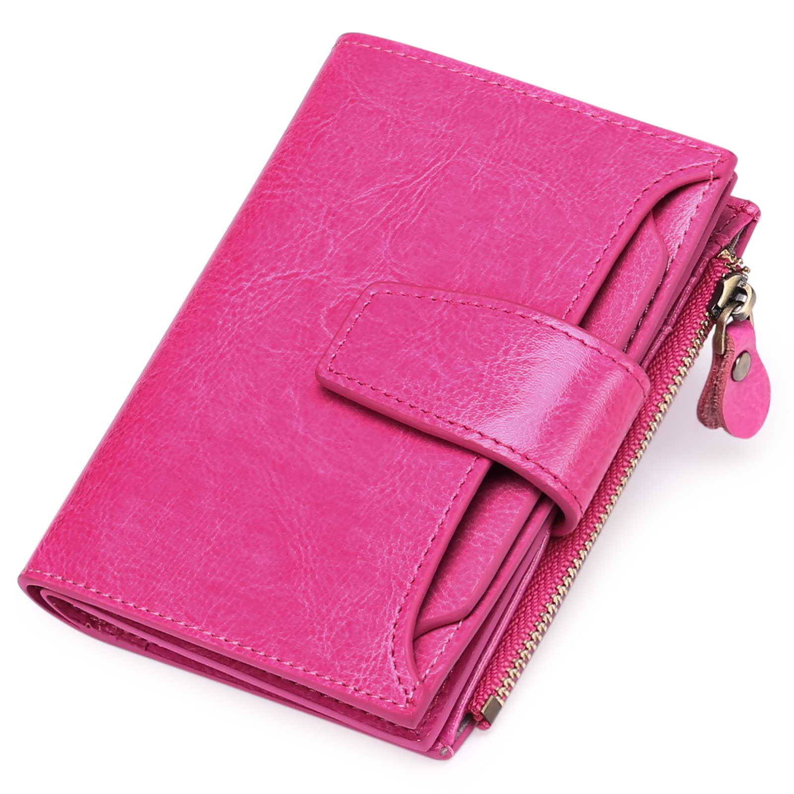 SENDEFN Women's Genuine Leather Wallet Small Cute Coin Purse with Zip 14 Cards W