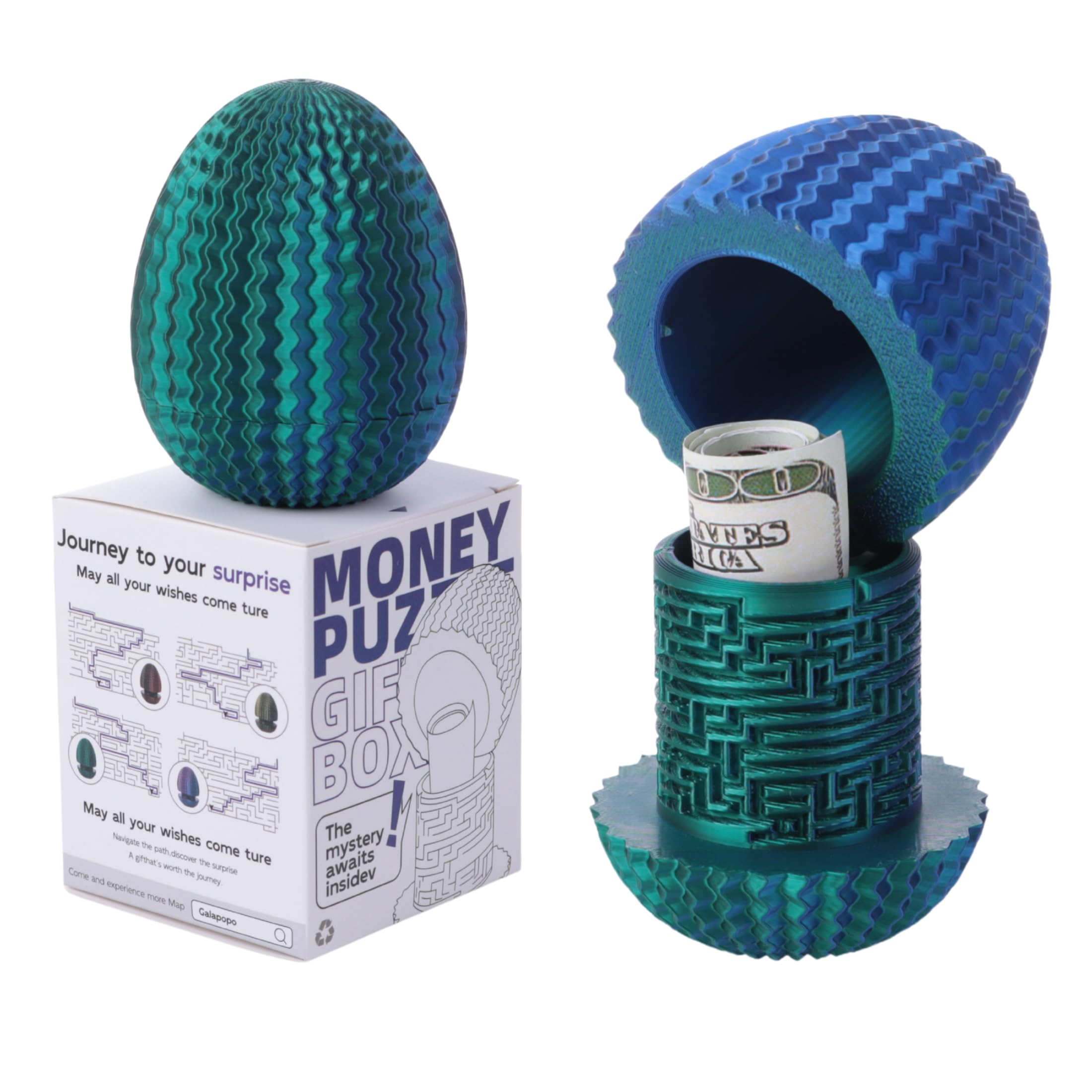 Galapopo Money Puzzle Box for Cash Gift, 4 Unique Internal Designs Maze Egg | Ch