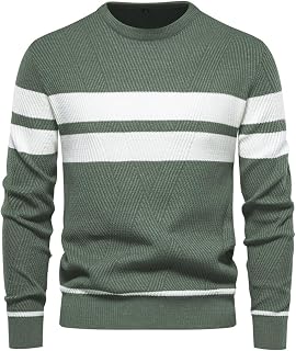 Men's Winter Casual Color Block Long Sleeve Pullover Tops Knit Crew Neck Wear Everyday Sweater Striped Top