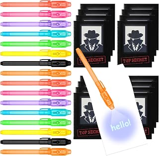 OFFCUP Invisible Ink Spy Pen Set - 16pcs Magic Marker with UV Light and Pouch for Detective Theme Writing Secret Messages - Kids Party Bag Fillers with Book