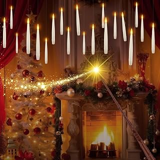 36 Pcs Remote Controlled Floating Magic Candles, Battery Operated Hanging Decor with Wand & Manual, Warm White Flickering LED for Halloween, Birthday, Wedding, Party & Spooky Romantic Atmosphere