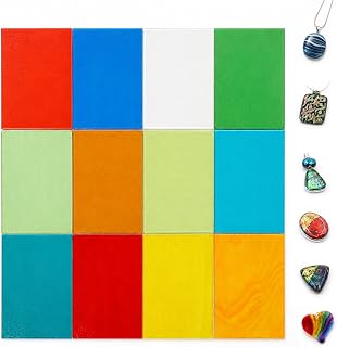 12 Sheets COE 90 Fusible Glass Sheets, 6 x 4 Inch Fused Glass Supplies | COE 90 Compatible / 12 Assorted Color Sheets / 6x4in Glass Pieces / Jewelry &amp; Craft Projects / Stained Glass Creations
