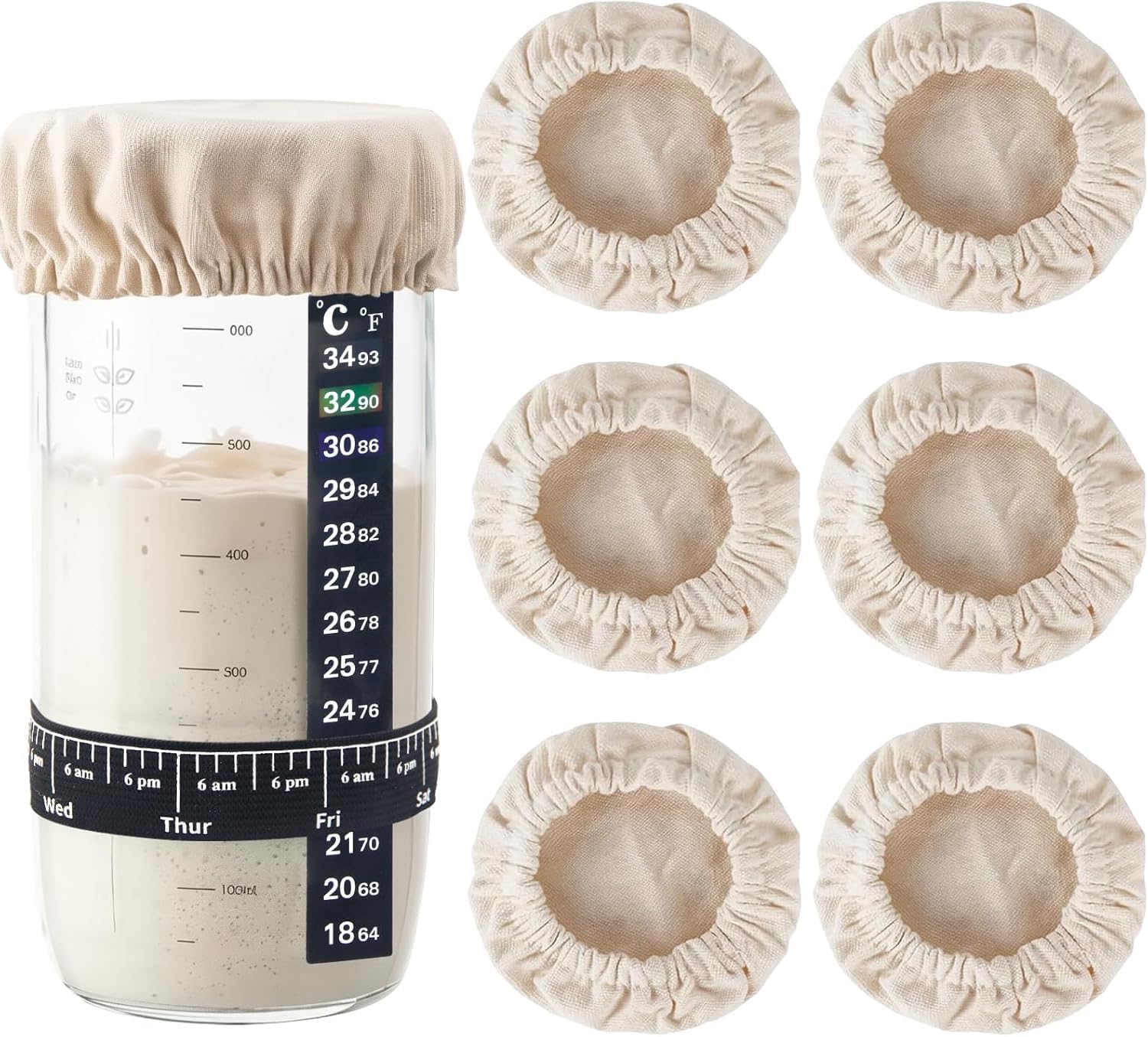 8-Piece Sourdough Starter Jar Covers Cloth Kit - Fits 3-4'' Mason Jars | 6 Reusa