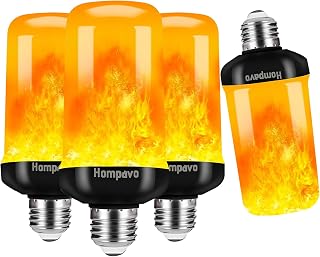 【Upgraded】 Hompavo LED Flame Light Bulb, 4 Modes Flickering Light Bulbs with Upside Down Effect, E26/E27 Base Flame Bulb for Halloween, Christmas, Party, Indoor and Outdoor Home Decoration (4 Pack)