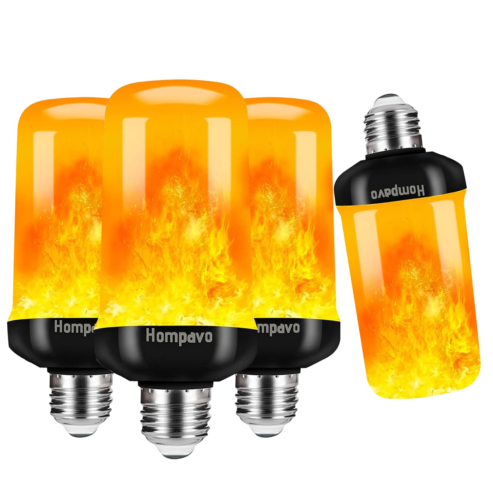 【Upgraded】 Hompavo LED Flame Light Bulb, 4 Modes Flickering Light Bulbs with Ups
