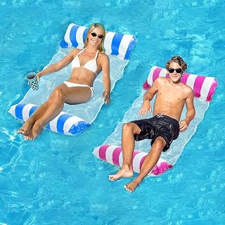 FUNNYTA 2 Pack Pool Floaties for Adults, Water Pool Float Hammock | 4-in-1 Multi-Portable PVC Water Hammock Lounge Floaties for Adults, Water Floats for Travel, Family and Recreation
