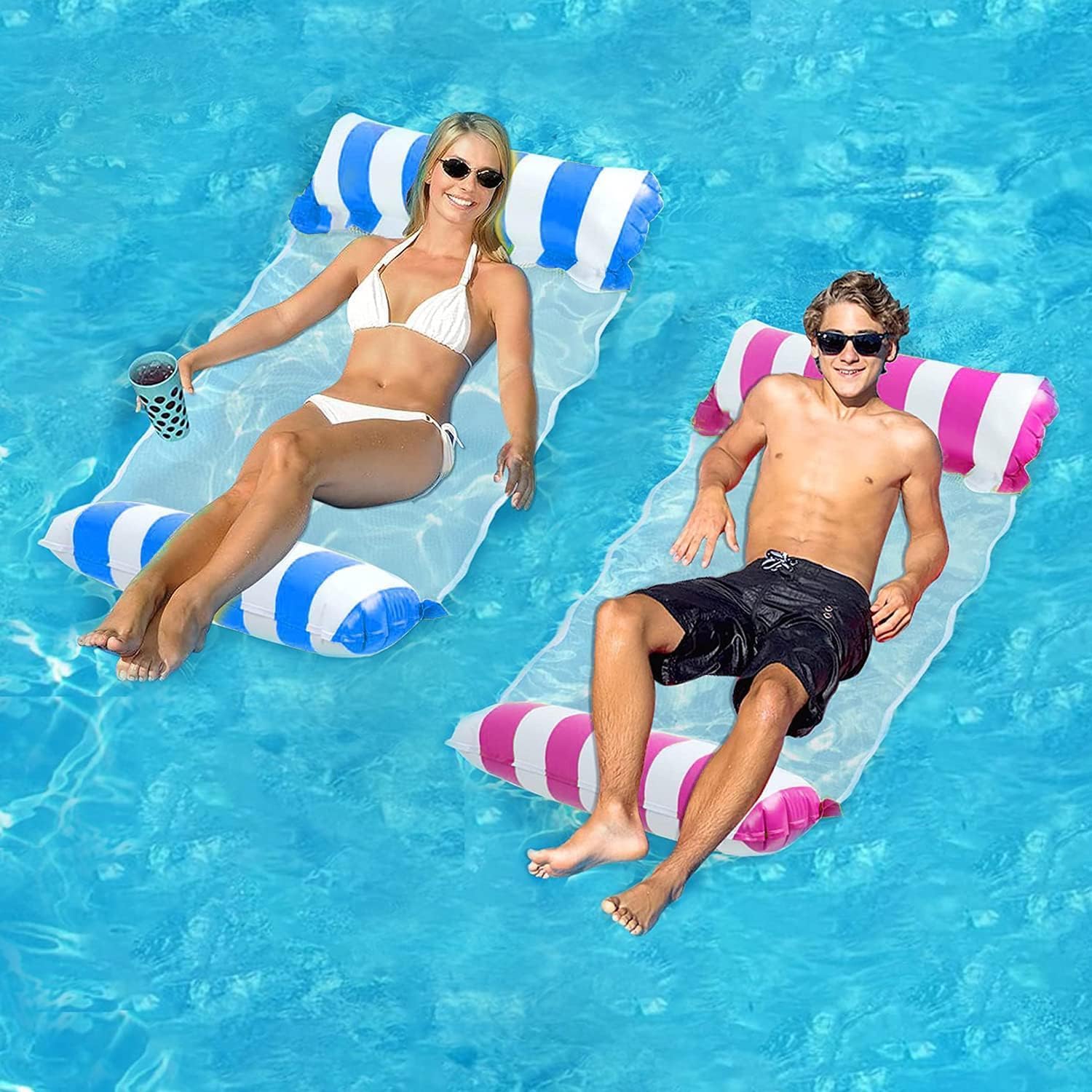 FUNNYTA 2 Pack Pool Floaties for Adults, Water Pool Float Hammock | 4-in-1 Multi