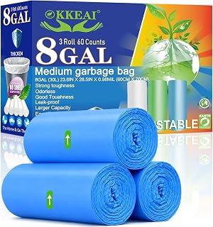 OKKEAI Blue Garbage Bags 30L, Large Trash Bags for Kitchen, 60 Count