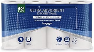 by Amazon Ultra Absorbent Roll Through Air Dry Towel, 4 Rolls (1 Pack), 51 Sheets Per Roll