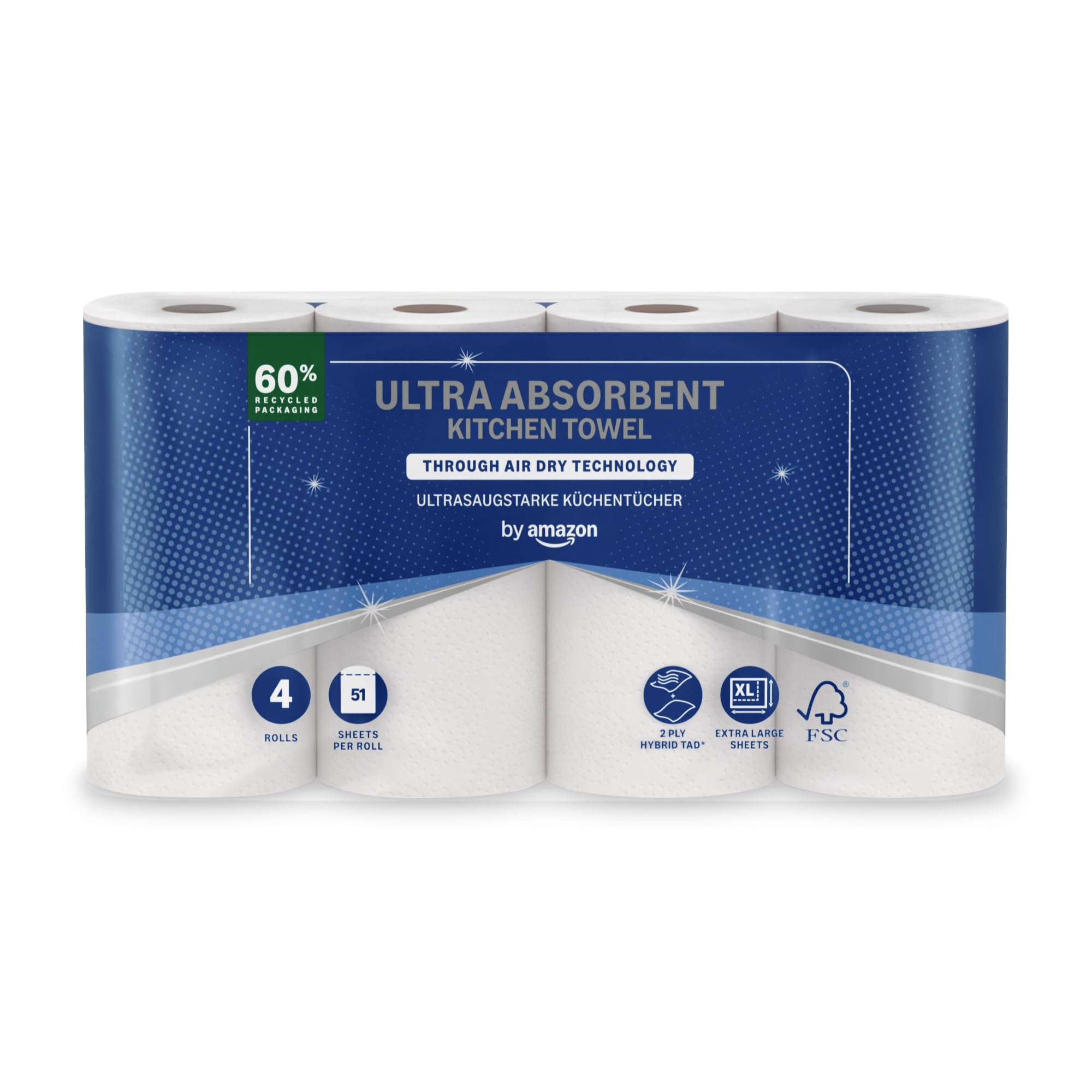by Amazon Ultra Absorbent Roll Through Air Dry Towel, 4 Rolls (1 Pack), 51 Sheet