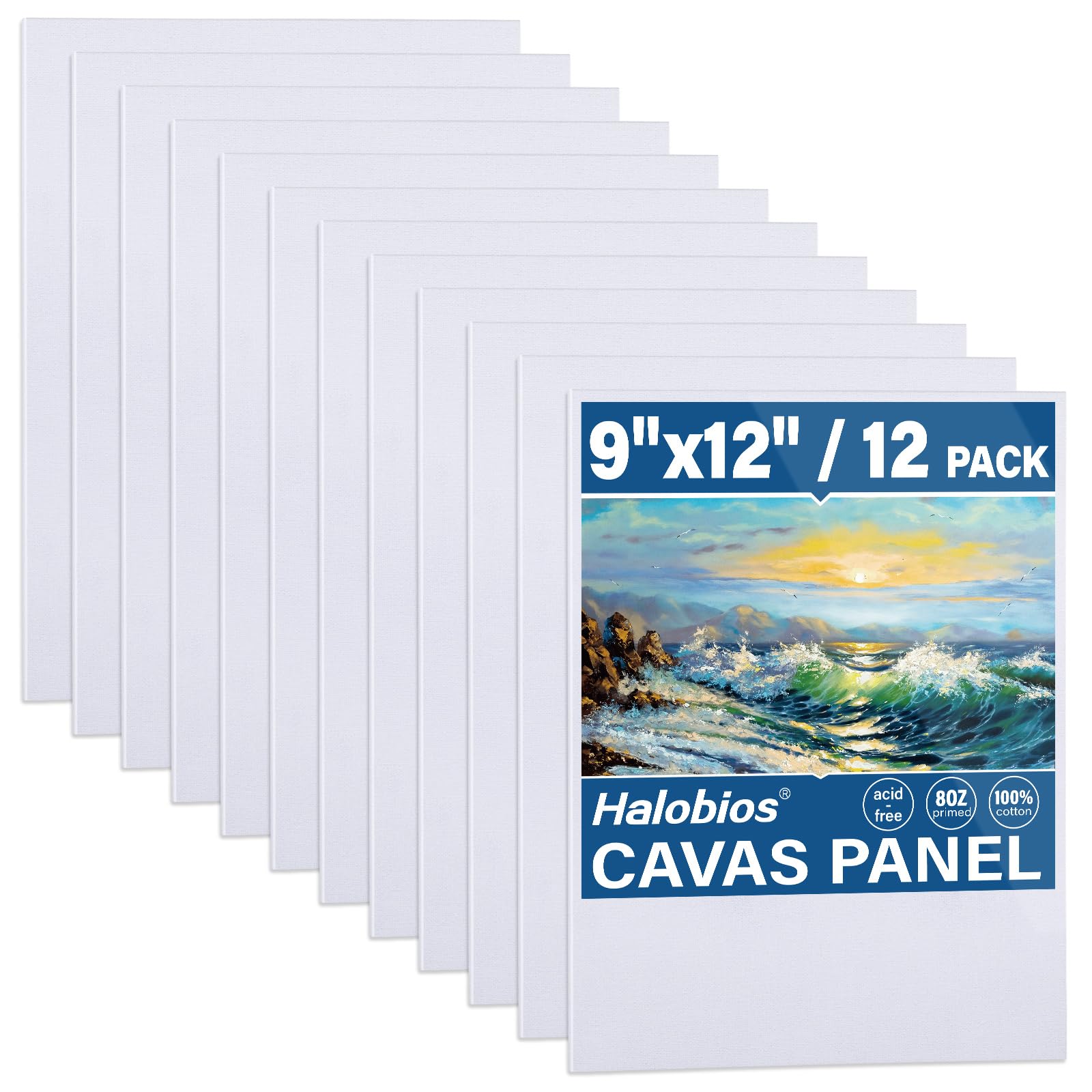 Halobios 12-Pack 9x12 inch Canvas Boards for Painting, Canvas Panels for Kid & A