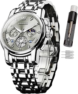 OLEVS Reloj para Hombre, con código de Tiempo, Correa de Acero Inoxidable, Resistente al Agua, Multifuncional, subesfera, Reloj de Negocios, Cuarzo Redondo
