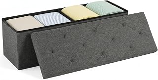 DUMOS 43 Inch Foldable Storage Ottoman Bench, Large Ottoman with Storage | Storage Chest with Thicker Foam Padded Seat, End of Bed Foot Rest Stool for Bedroom Living Room Entryway, Linen Fabric, Gray