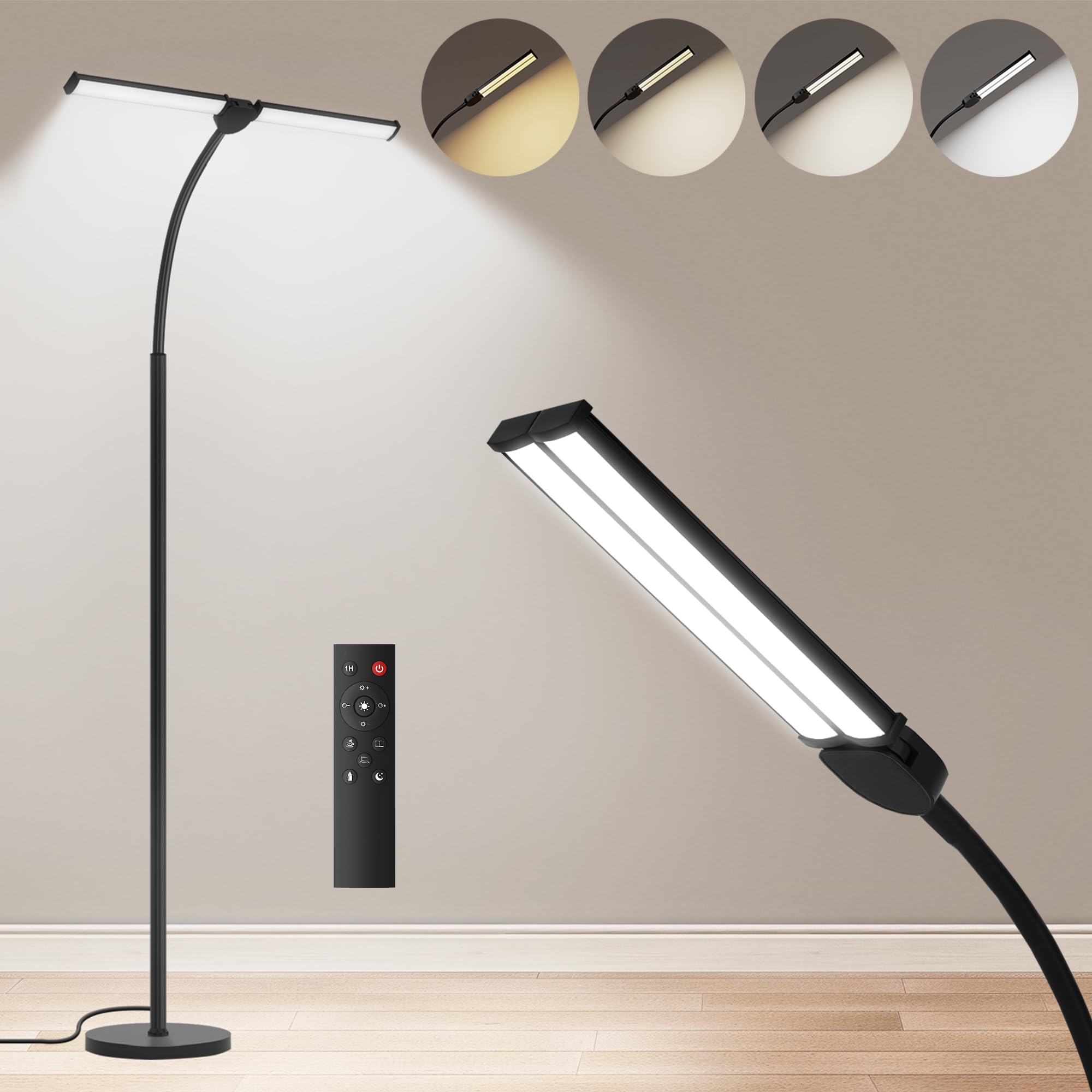 VrimNowit LED Floor Lamp for Living Room,Bright Reading Lamps for Office | 5 Adj