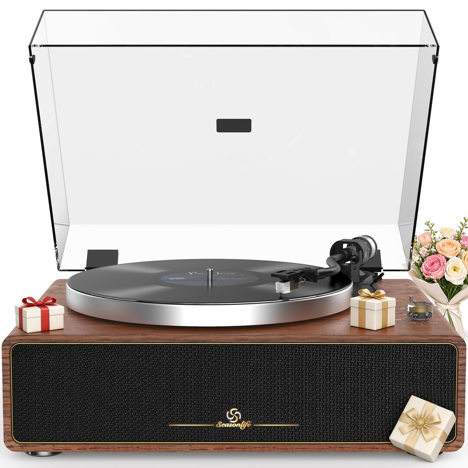 Seasonlife® All-in-One Record Player with 4 Speakers & Bluetooth, Brown | High-F