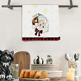 Believe Buffalo Plaid Holiday Kitchen Bathroom Towels Christmas Gnome Holiday Kitchen Bathroom Towels with Festive Stars and Santa Hat