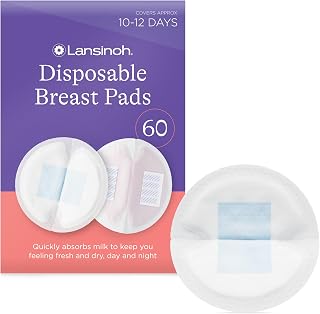 Lansinoh Disposable Breast Pads Maternity 60 Pack - Ultra-Thin & Abosrbent | Nursing Pads with BlueLock™ Core Leak-Proof Protection - Holds 20x Weight - Individually Wrapped - Breastfeeding Essentials
