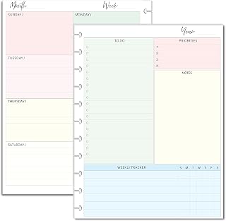 FeroniArt Undated Weekly Planner Inserts, 11-Disc Letter Size, 8.5 x 11 Inches, Pastel Colors