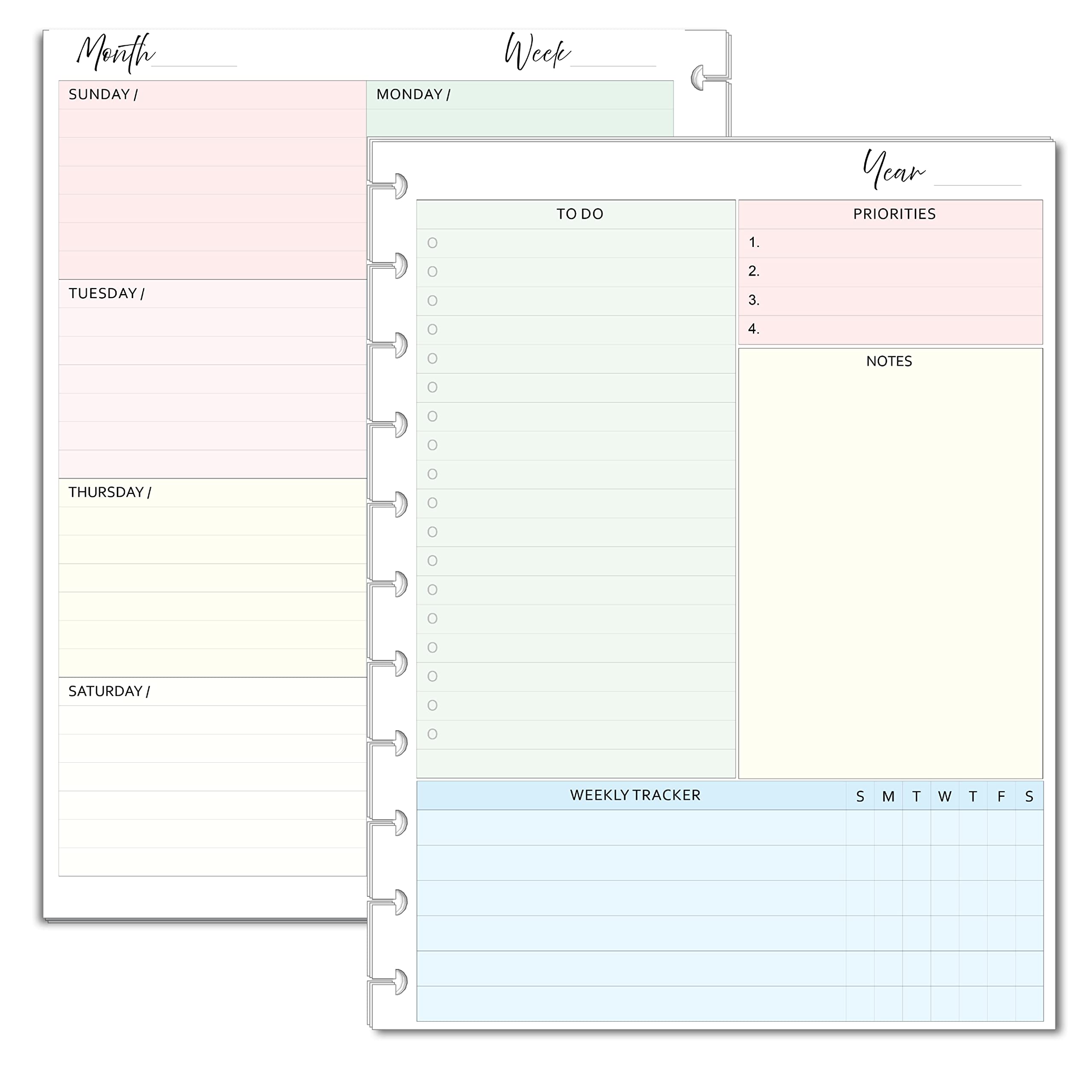 FeroniArt Undated Weekly Planner Inserts, 11-Disc Letter Size, 8.5 x 11 Inches, 
