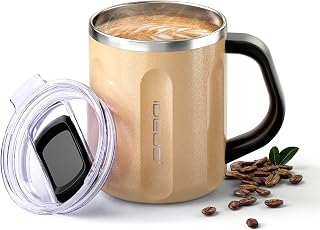 Ideus 16 oz Insulated Coffee Mug with Lid and Handle (Golden, FUJI FLOW)