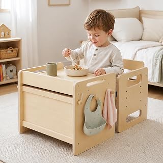 Montessori Weaning Table and Chair Set, Adjustable Wooden for Toddler | Adjustable Wooden Design for Meals, Learning, Play, and Everyday Routines