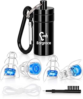 High Fidelity Concert Ear Plugs, Eargrace 2 Pairs Hearing Protection Noise Reduction with Aluminium Carry Case for Musicians, DJs, Festivals, Motorcyclists and Loud Events (23dB)