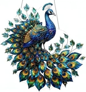 Acrylic Peacock Suncatcher Handmade Stained Glass Wall Art,Handcrafted Art Sun Catchers Gift,Hanging Decoration for Garden